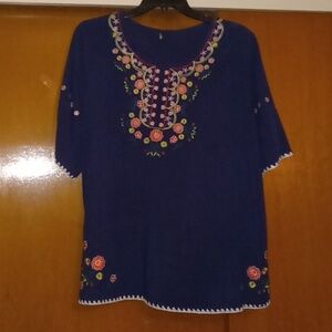Embroidered Navy Blue Women's Top